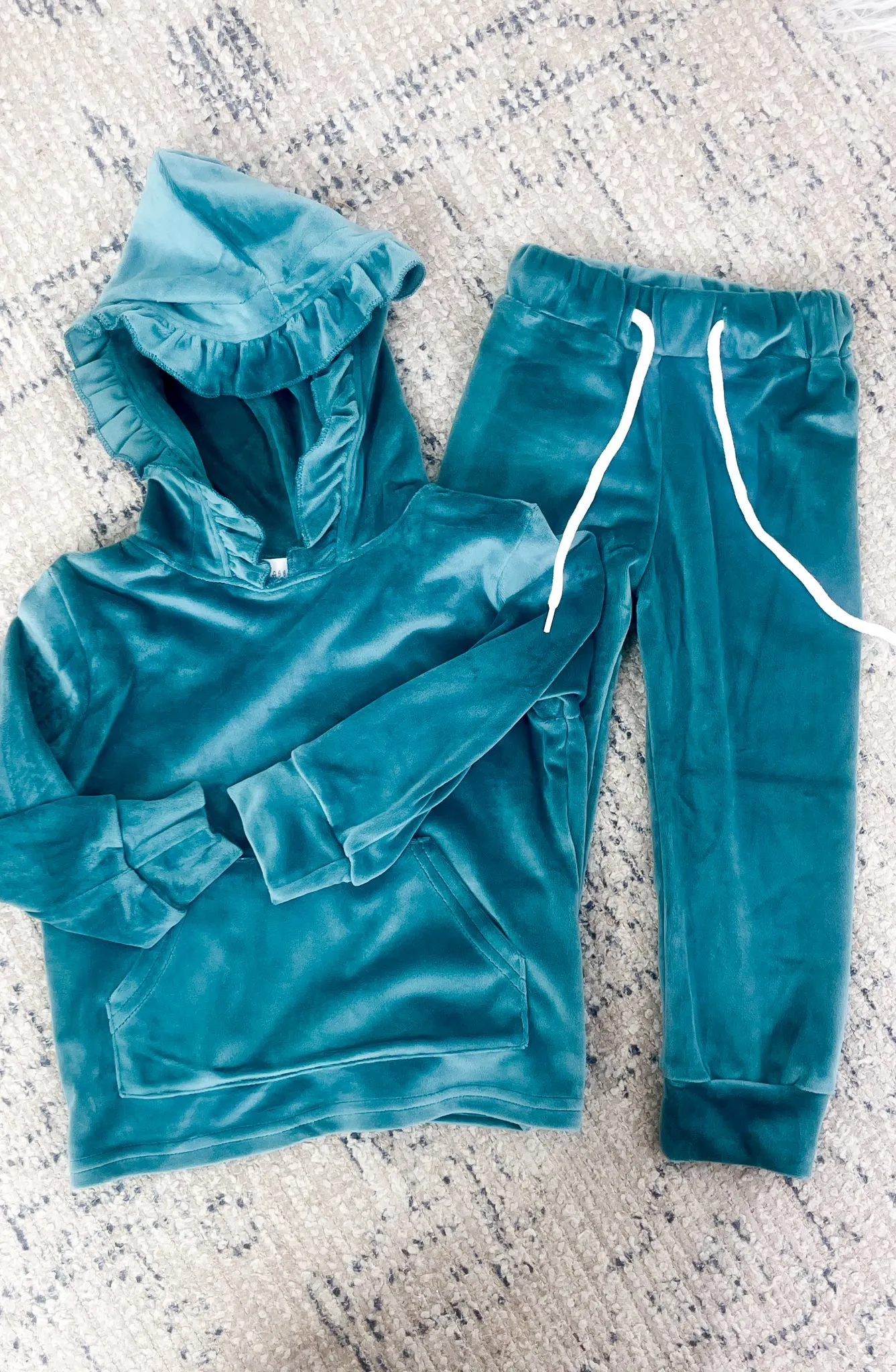 Teal Velvet Girl's Hoodie Set
