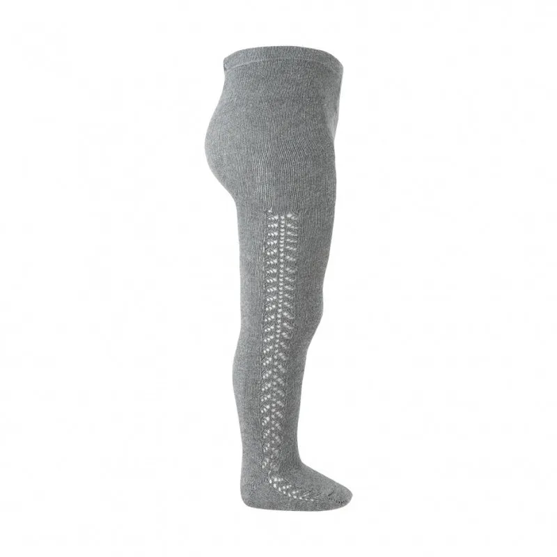 Warm Side Crochet Tights, Light Grey 230