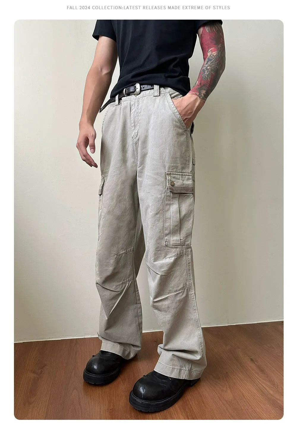 Washed Loose Straight Cargo Pants
