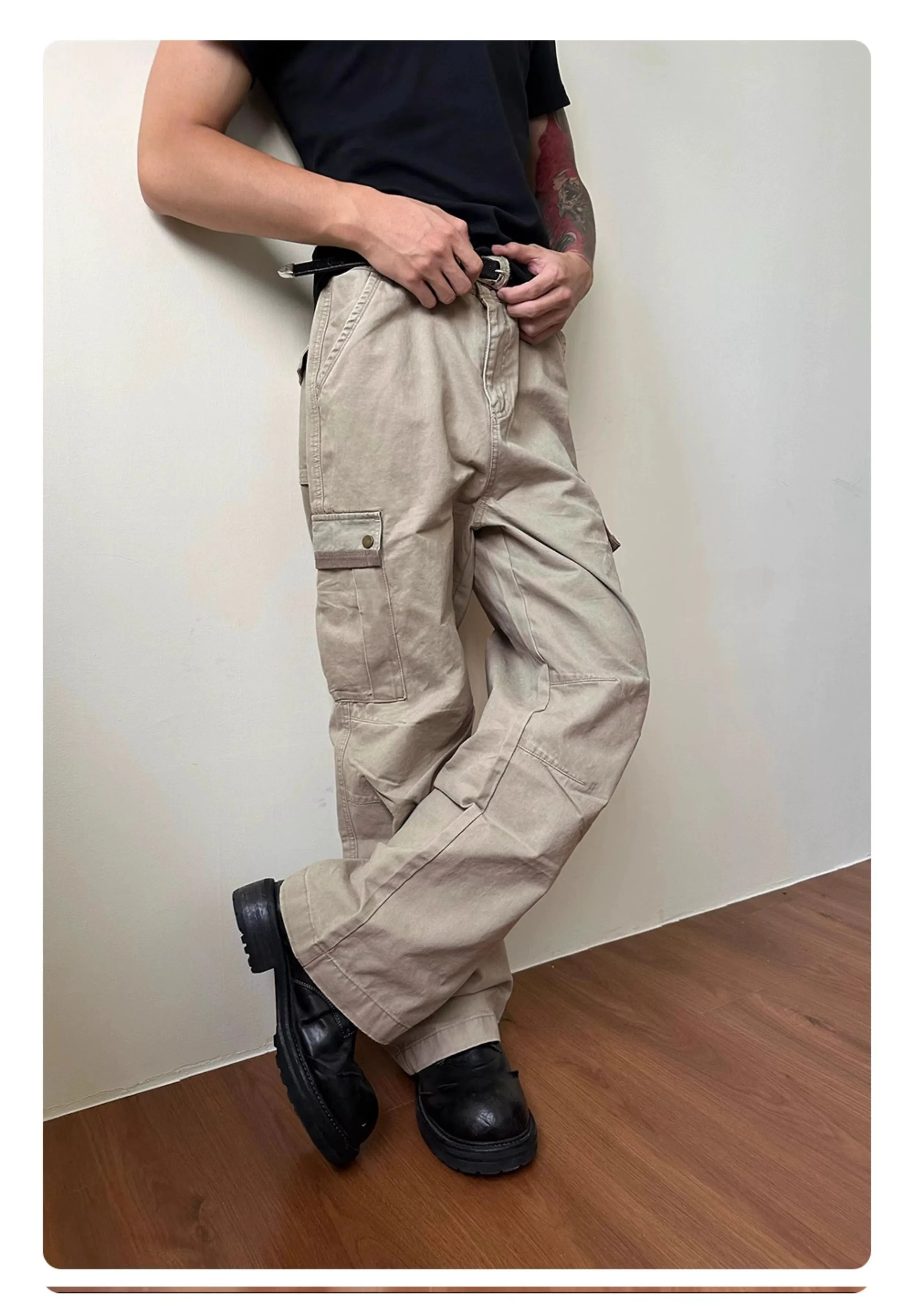 Washed Loose Straight Cargo Pants