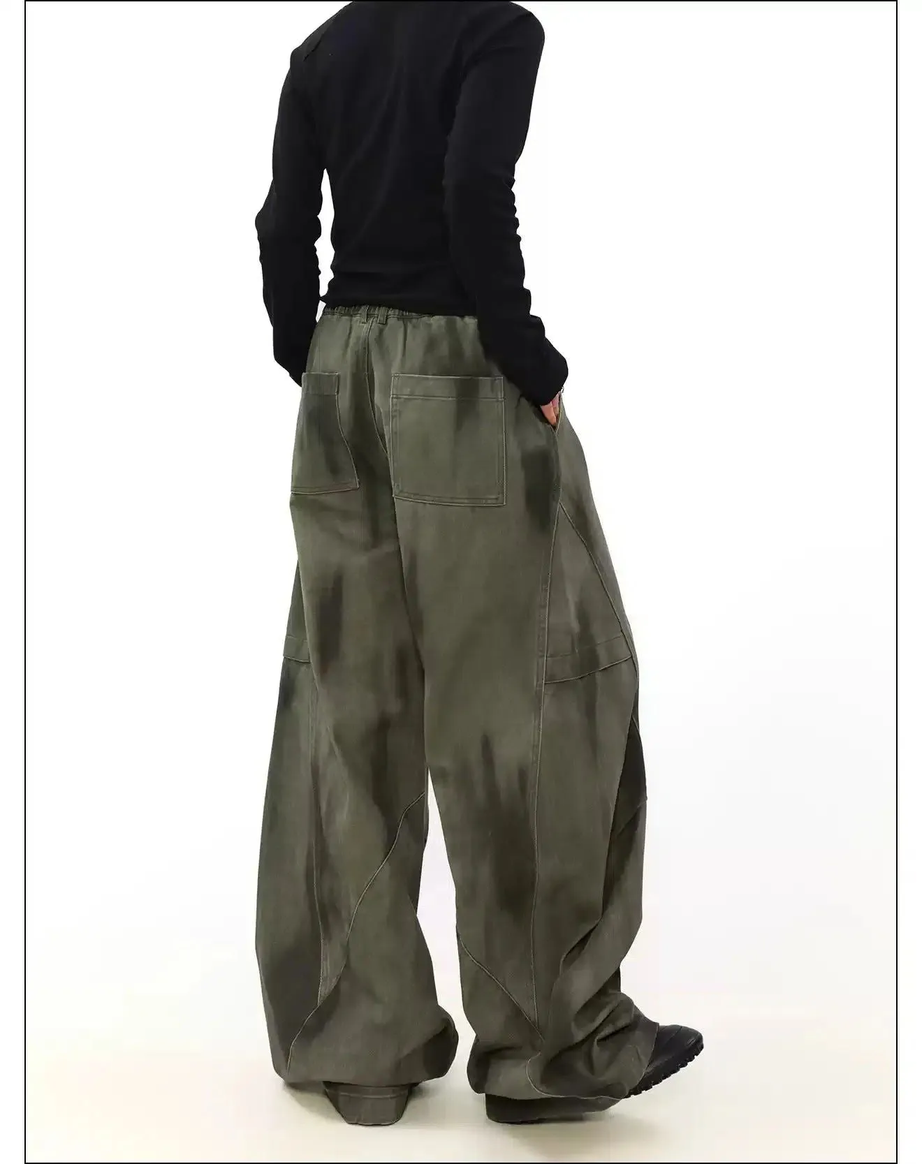 Washed Pleats Wide Cargo Pants
