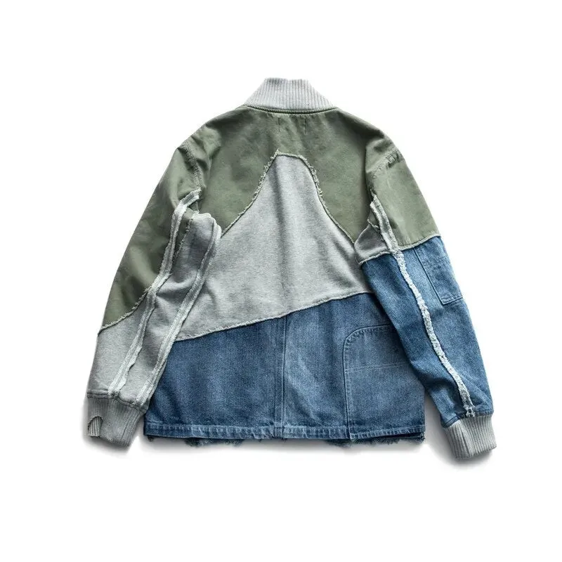 Washed Ripped Denim Patchwork Jacket