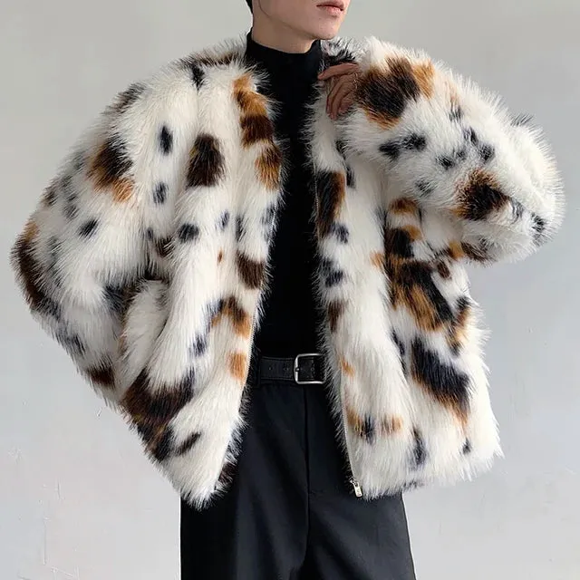 White Dot Pattern Fur Jacket