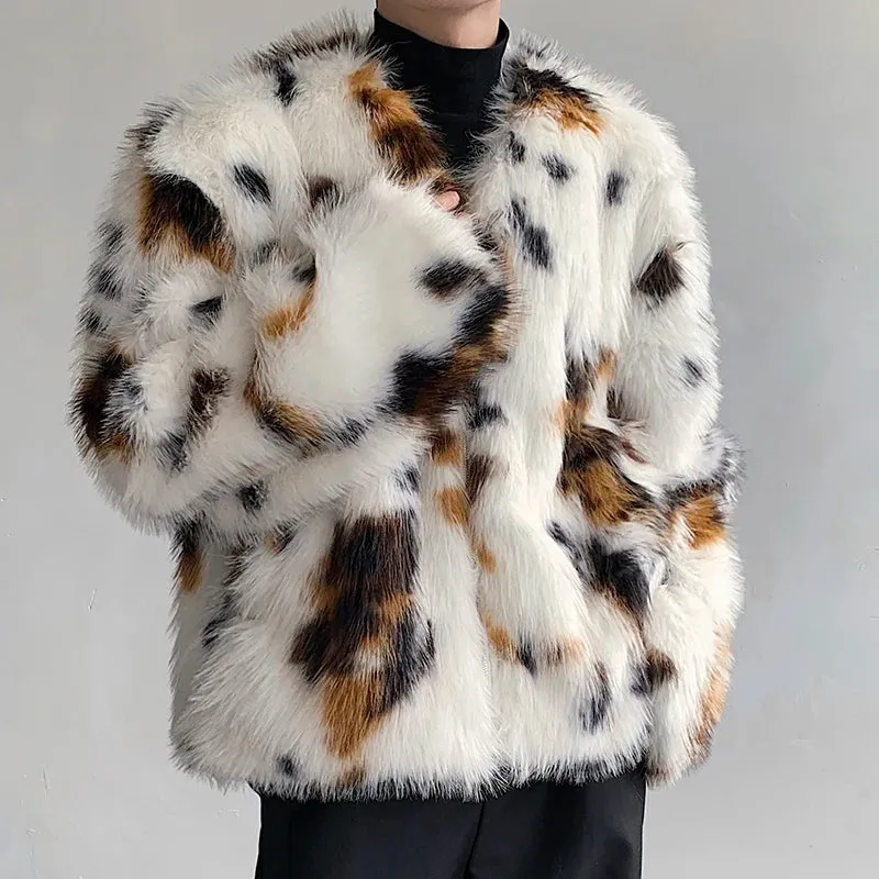 White Dot Pattern Fur Jacket