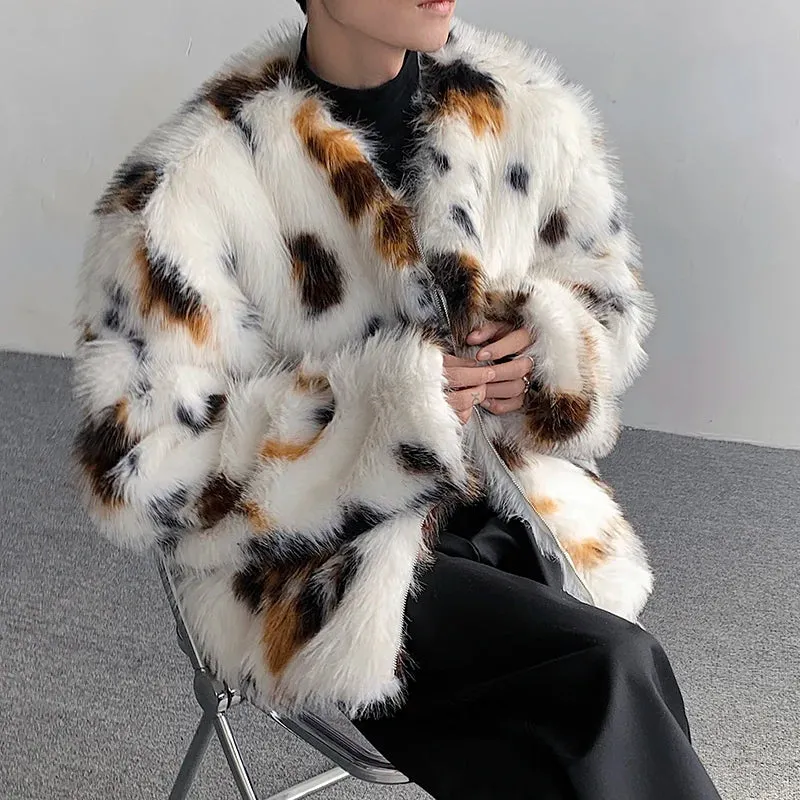 White Dot Pattern Fur Jacket