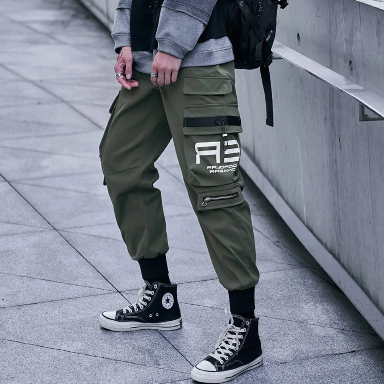 WLS Techwear Big Zipper Pockets Print Thick Fleece Cargo Pants