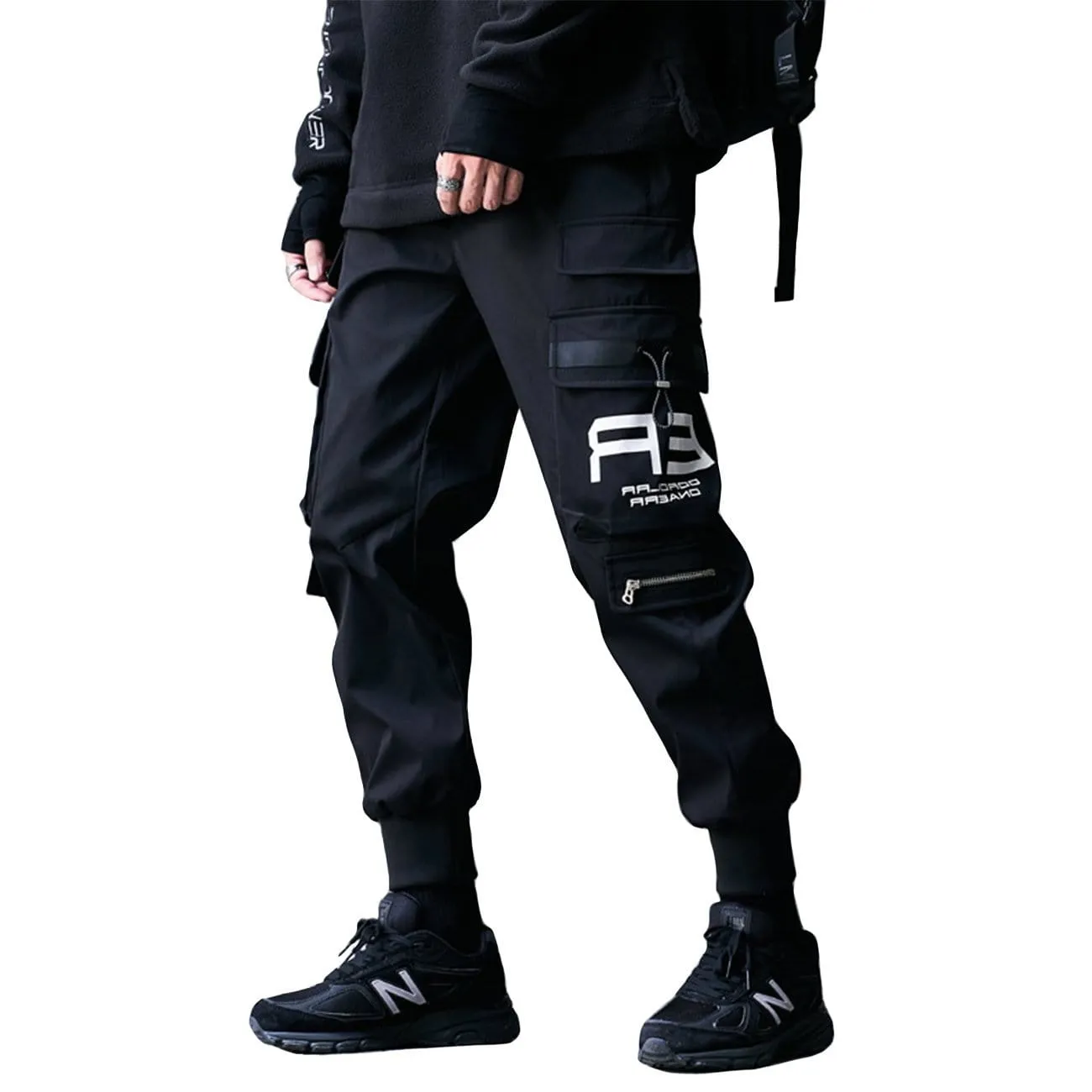 WLS Techwear Big Zipper Pockets Print Thick Fleece Cargo Pants