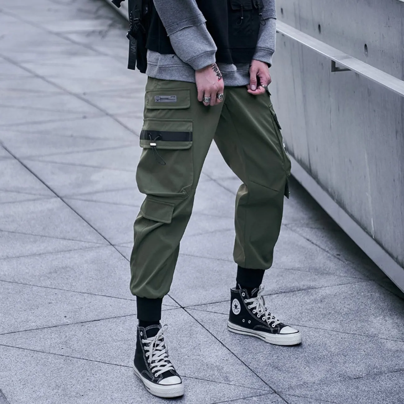 WLS Techwear Big Zipper Pockets Print Thick Fleece Cargo Pants