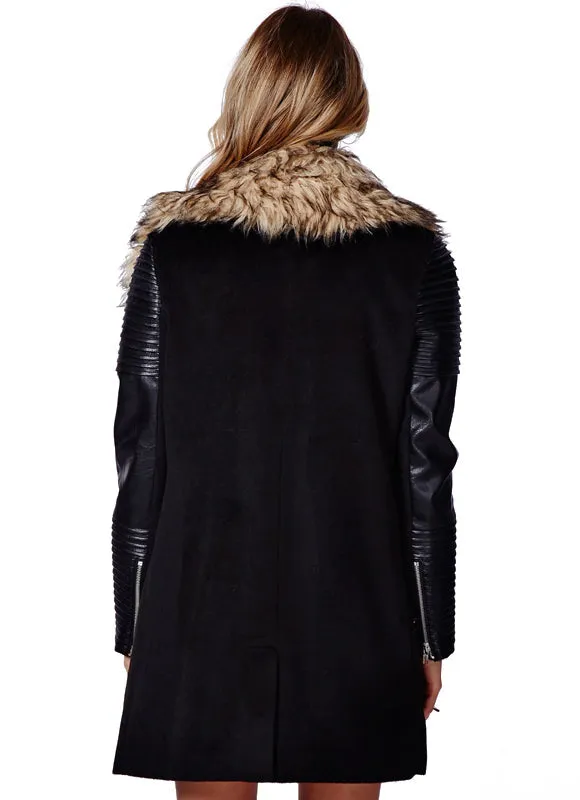 Women's Faux Leather Coat Lined with Vogue Faux Fur